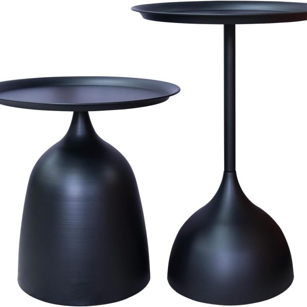Black Nesting Tables Pedestal Coffee Table Set of 2 Nesting Side Tables Round Metal End Table Small Circle Modern Sofa Table for Living Room，Black