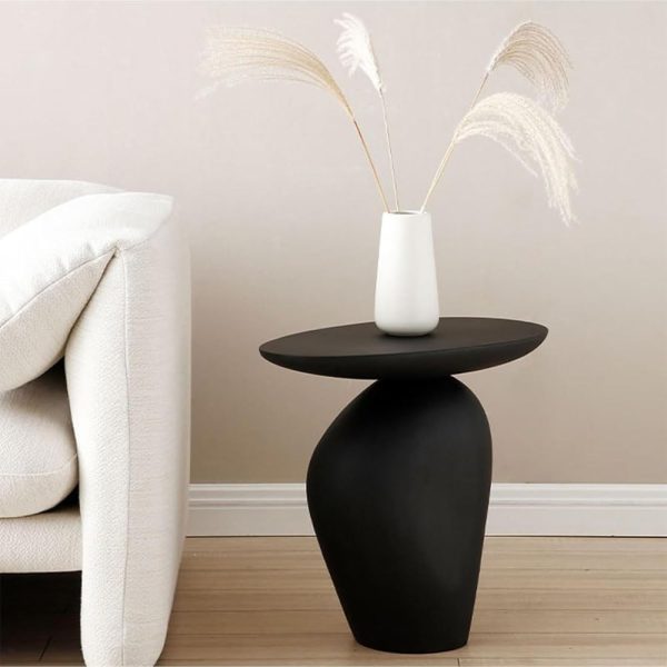 Pebblestone Irregular Coffee Table, Creative Center Table, Simple Accent Table, Floor-Standing Black End Table, Side Table for Living Room, Bedroom, Entrance