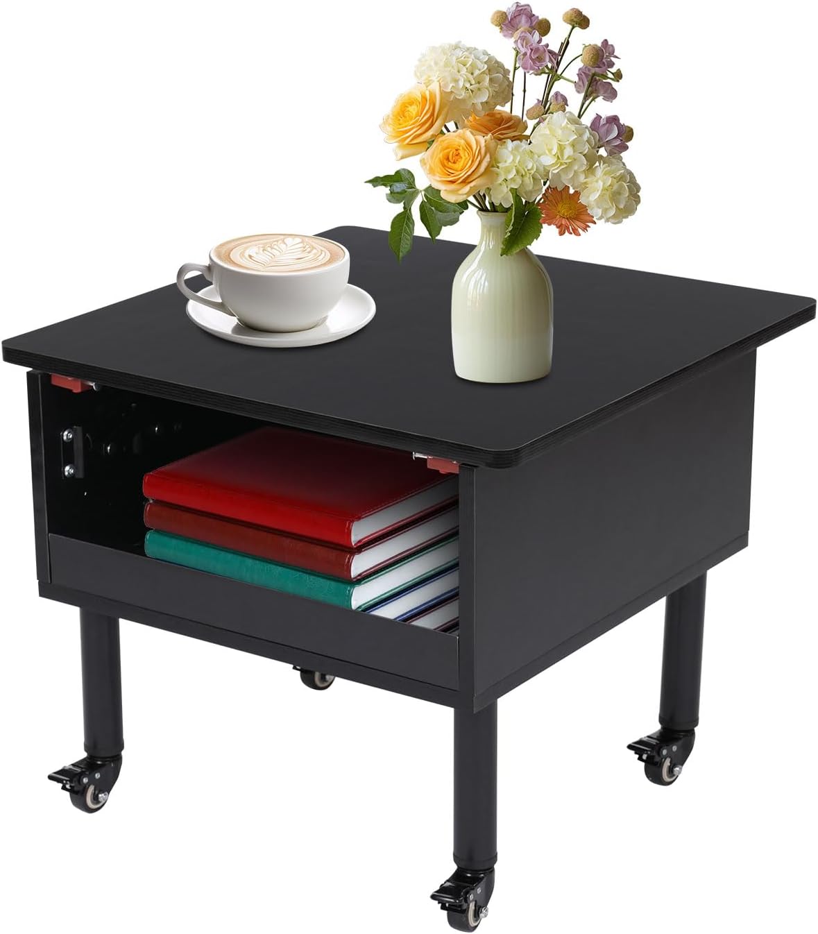61TlmVSoxuL._AC_SL1500_.jpg Small Square Lift Top Coffee Table, Wooden Modern Movable or Fixable Coffee Tables, Multifunctional Accent Table with Storage Shelves, Cocktail Table for Living Room Home Office (Black) - Image 1