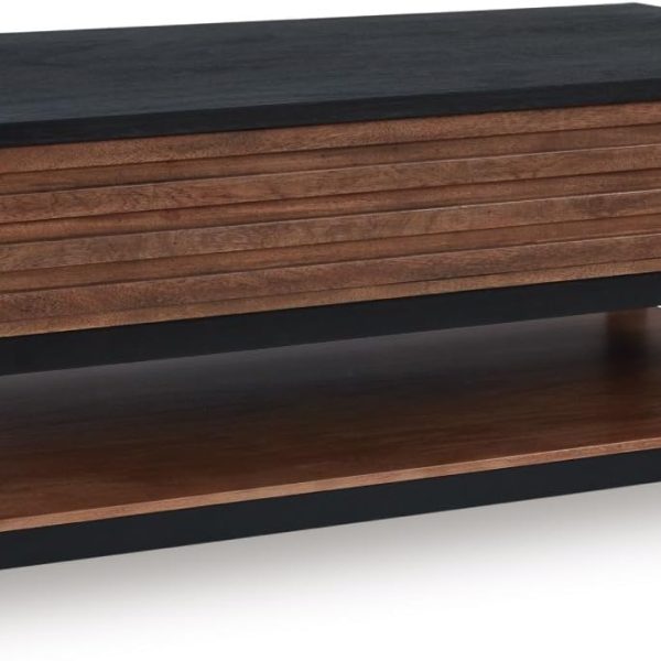 Lift Top Coffee Table with 2 Storage Bins, Two-Tone, Mango Wood, 47.75" W x 26.25" D x 19.63" H, Brown/Black