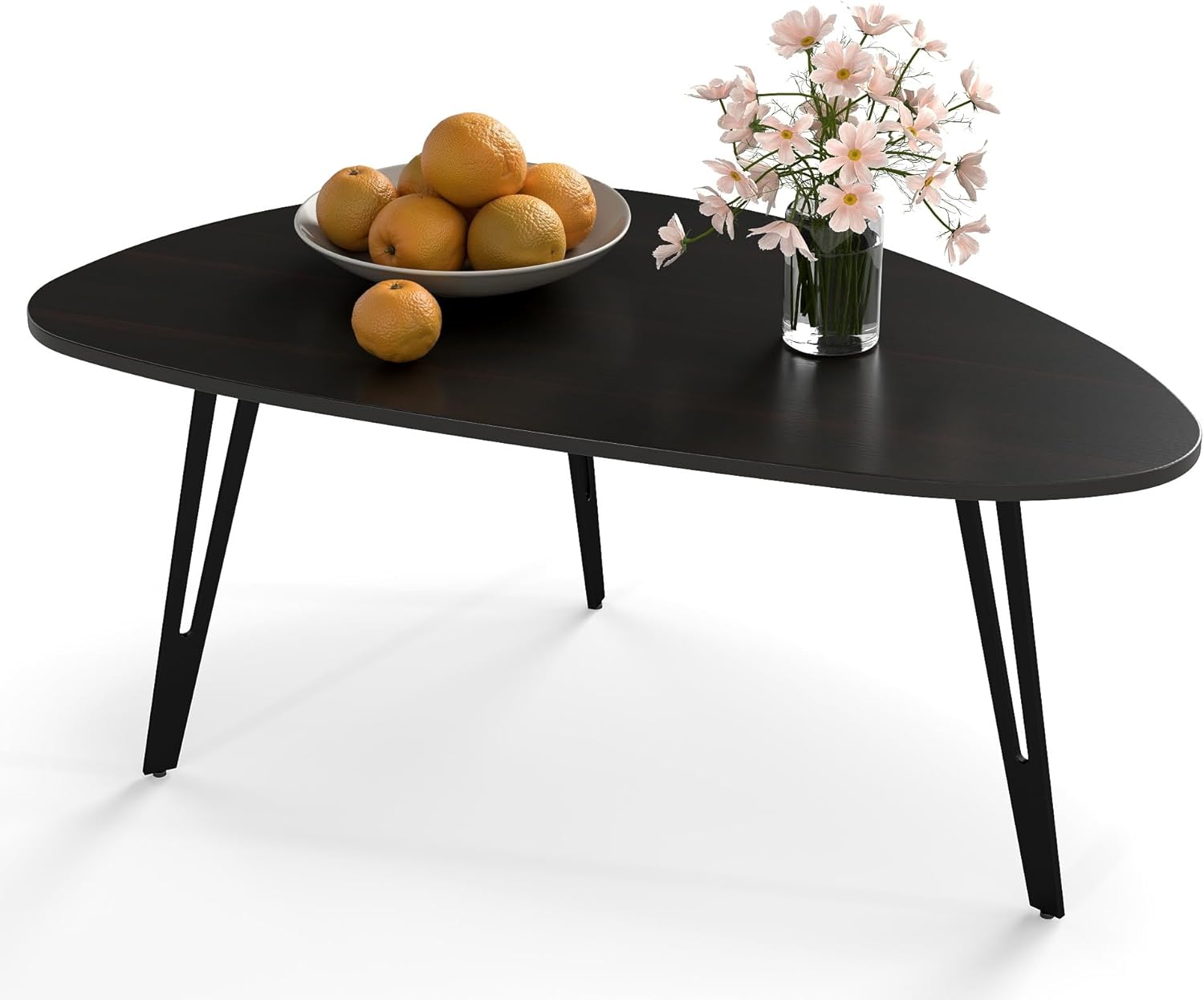 61YS4xxHEZL._AC_SL1500_.jpg Small Black Coffee Table, Modern Irregular Oval Wood Top with Tapered Metal Legs, Living Room Accent Table, 39.3"x21.6"x17" Low-Profile Table - Image 1