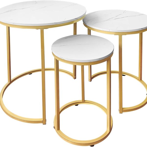 Nesting Tables Coffee Table Set of 3,Round Side Table Small Accent Table for Living Room,Bedroom Apartment (Gold)