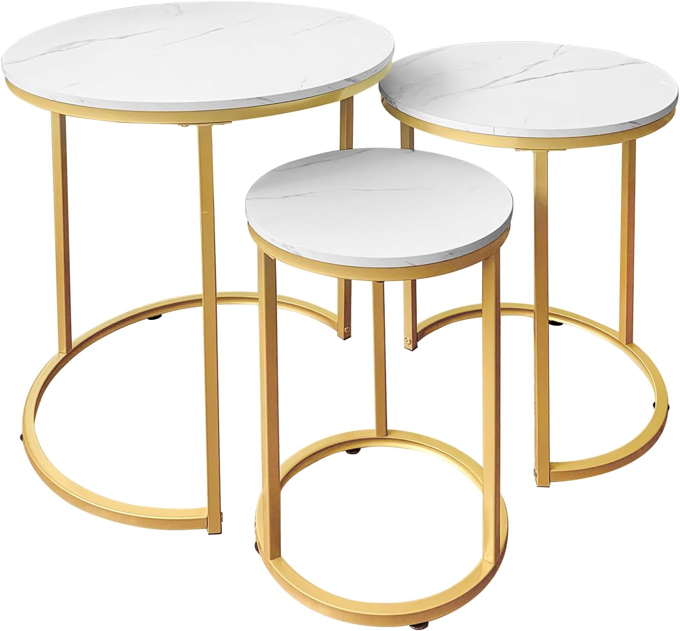 61t2PAl944L._AC_SL1500_.jpg Nesting Tables Coffee Table Set of 3,Round Side Table Small Accent Table for Living Room,Bedroom Apartment (Gold) - Image 1