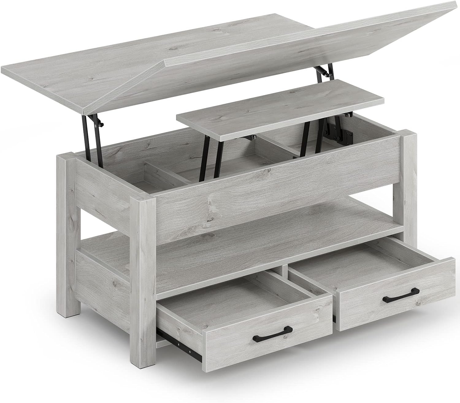 713zvBaThTL._AC_SL1500_.jpg Coffee Table Lift Top, Multi-Function Convertible Coffee Table with Drawers and Hidden Compartment, Converts to Dining Table for Living Room, Home Office,Grey - Image 1