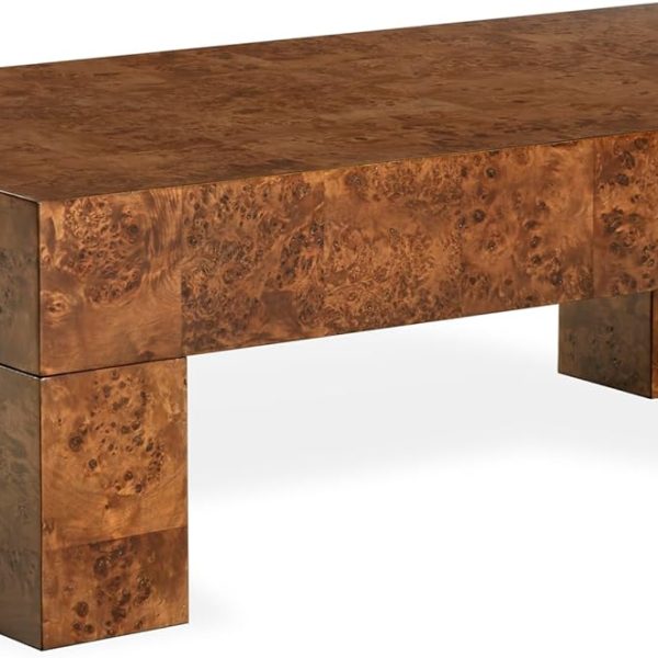 Walnut Burl Wood Coffee Table, Modern Rectangular Living Room Centerpiece