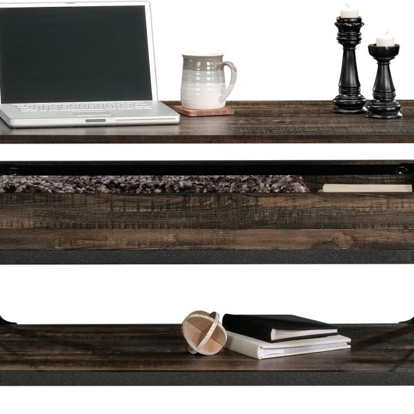 Lift Top Coffee Table with Storage Industrial Brown Finish 41.3 inch Multifunctional Lift-Top Cocktail Table with Hidden Compartment & Lower Shelf for Living Room Small Space Home Office
