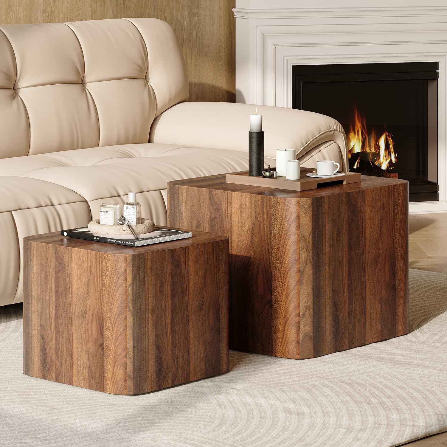 81jrOwYZoCL._AC_SL1500_.jpg Nesting Coffee Table Set of 2, Modern Coffee Table and End Table Sets, Small Wooden Nesting Side Tables for Living Room Bedroom Apartment(Walnut) - Image 1