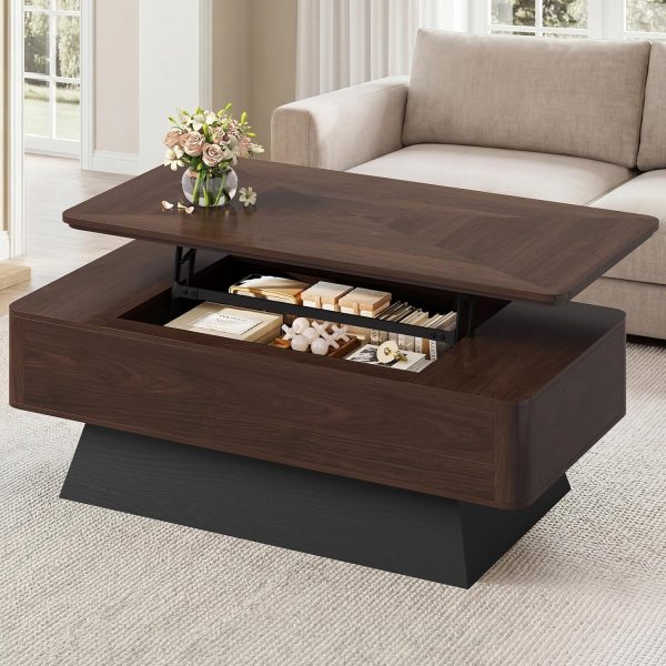 47.2" Lift Top Coffee Table with Storage, Modern Walnut Square Coffee Table with Large Hidden Storage Compartment for Living Room, Brown & Black