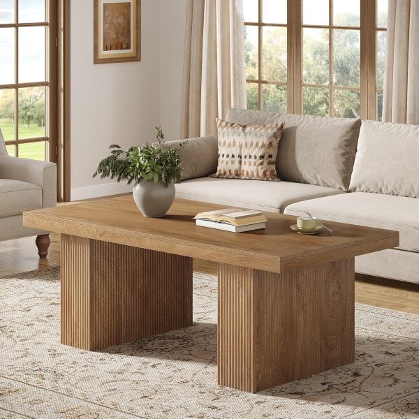 Farmhouse Coffee Table, 47.24 Inch Rectangle Center Table with Large Tabletop & Thick Base, Rustic Wooden Furniture for Living Room, Apartment, Reception Areas, Brown