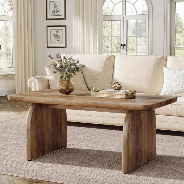 Rectangle Coffee Table, 47-Inch Wood Rectangular Living Room Table, Farmhouse Accent Center Low Cocktail Tea Table with Sturdy Base & Rounded Corners, Easy Assembly (Rustic Brown)