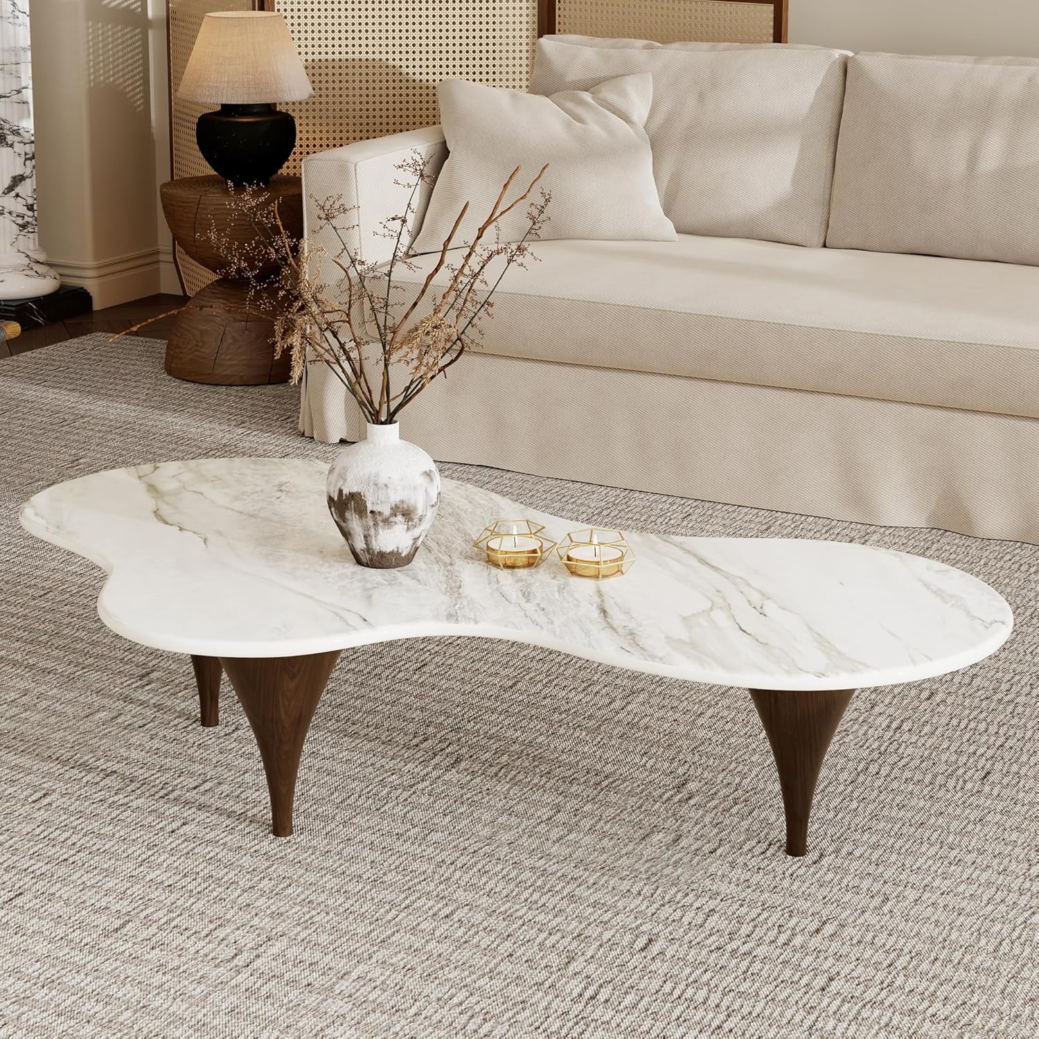 91VuQ4yeciL._AC_SL1500_.jpg 54.7" Irregular Modern Coffee Table Unique Wave-Shaped Design, Sintered Stone Living Room Table with Wood-Like Texture Metal Legs, Easy Assembly Cloud Tea Table for Living Room, Bedroom - Image 1
