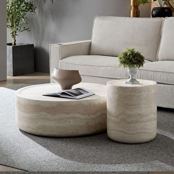 Set of 2 Round Coffee Tables for Living Room, Faux Mars Pattern Modern Minimalist Side Tables Accent End Table End Table for Apartment,Office,Marble