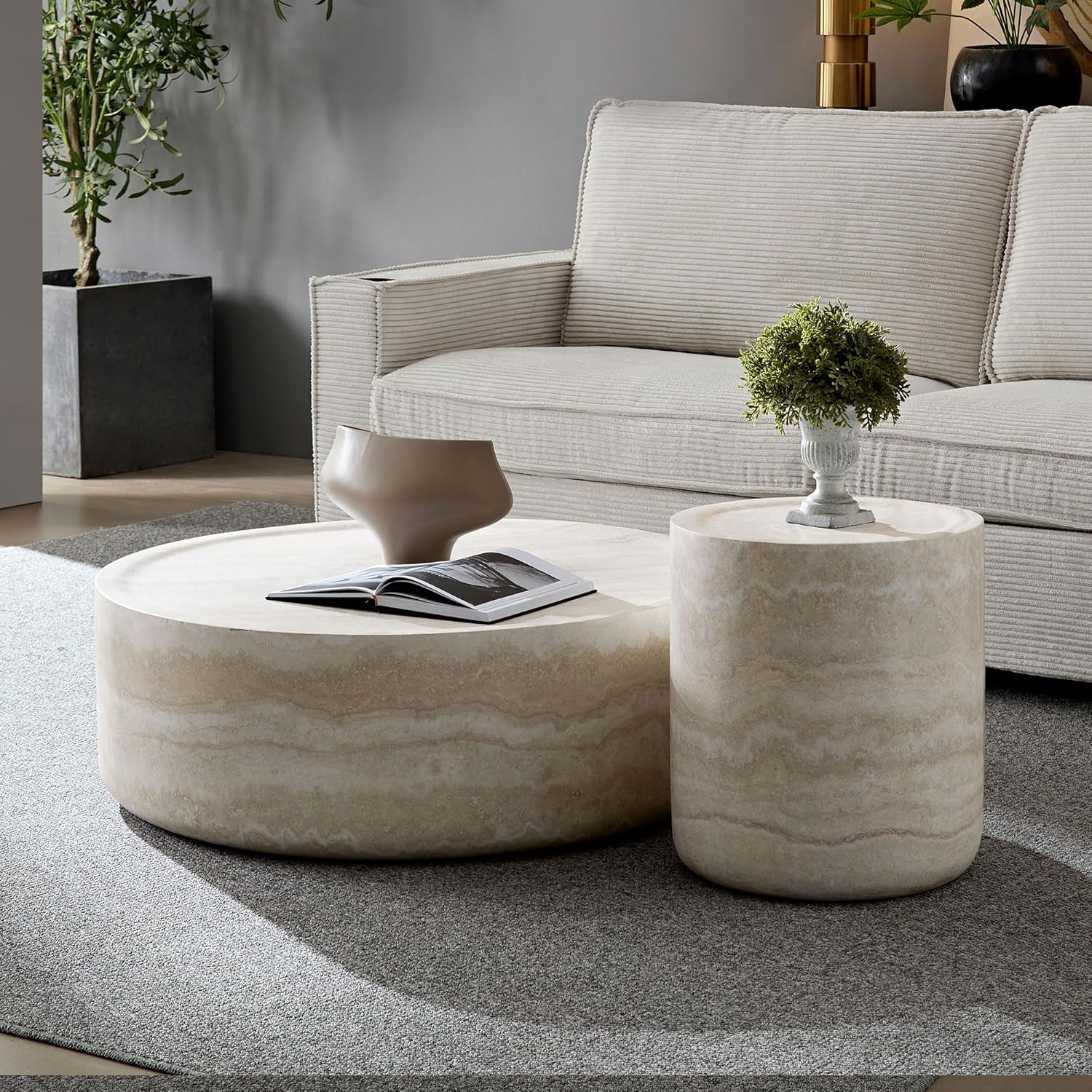 91ZR0ujfInL._AC_SL1500_.jpg Set of 2 Round Coffee Tables for Living Room, Faux Mars Pattern Modern Minimalist Side Tables Accent End Table End Table for Apartment,Office,Marble - Image 1